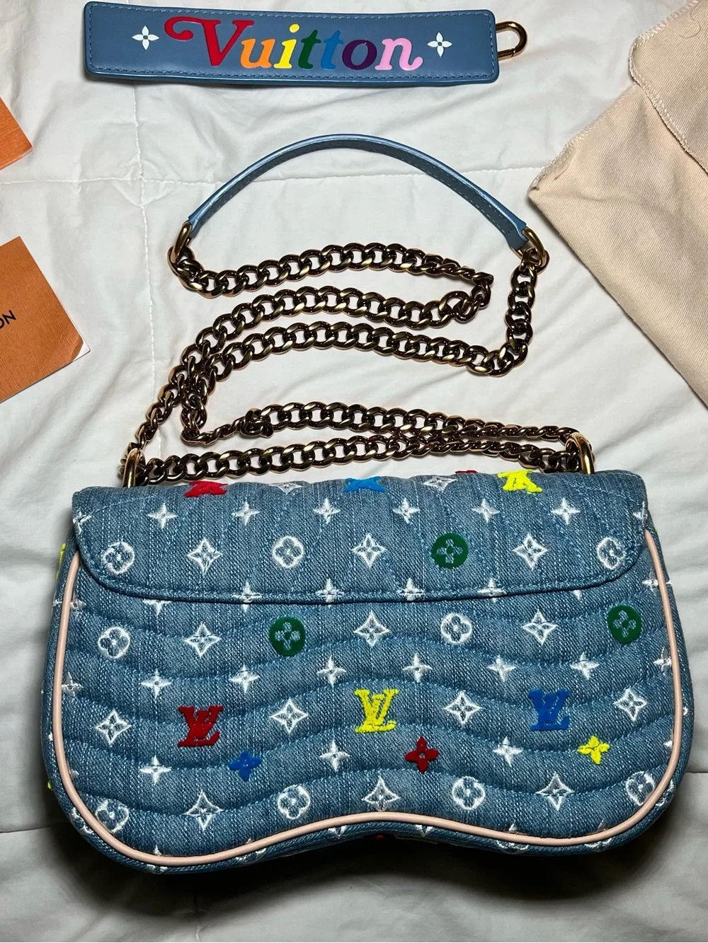 Louis Vuitton Embroidered Monogram Denim New Wave Chain MM